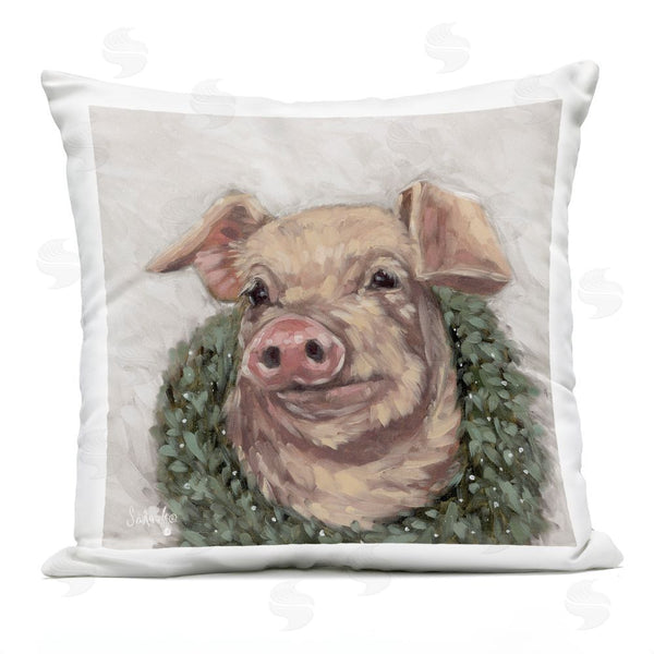 Stupell Industries Sara G. Designs | Pig With Holiday Wreath Printed Throw Pillow