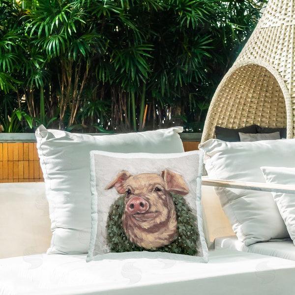 Stupell Industries Sara G. Designs | Pig With Holiday Wreath Printed Throw Pillow