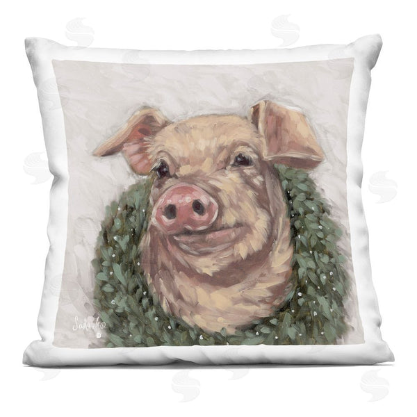 stupell industries Sara G. Designs | Pig with Holiday Wreath Printed Throw Pillow