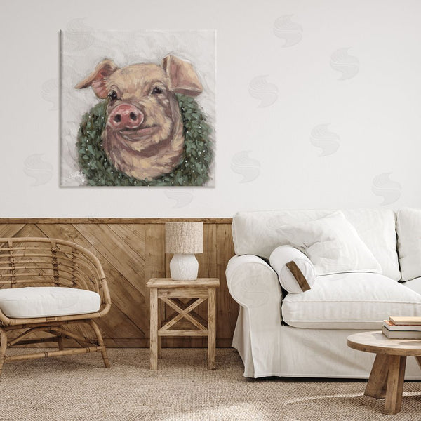 Stupell Industries Sara G. Designs | Pig With Holiday Wreath Wall Art