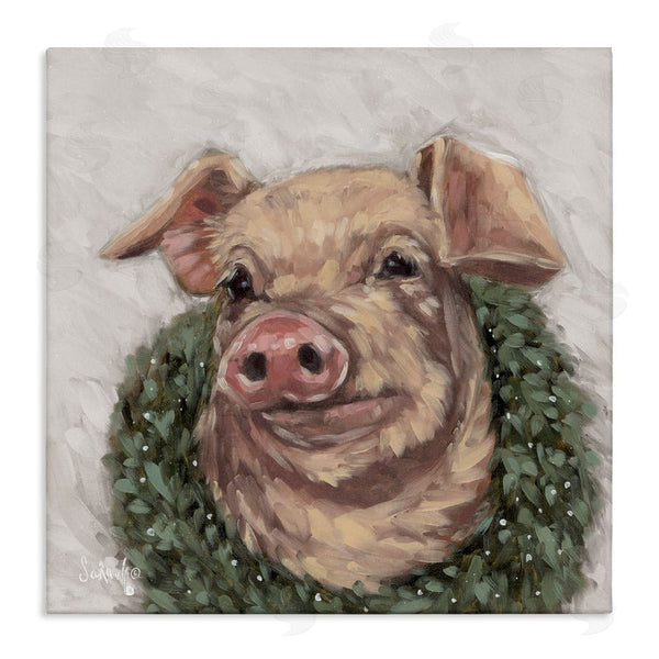stupell industries Sara G. Designs | Pig with Holiday Wreath Wall Art