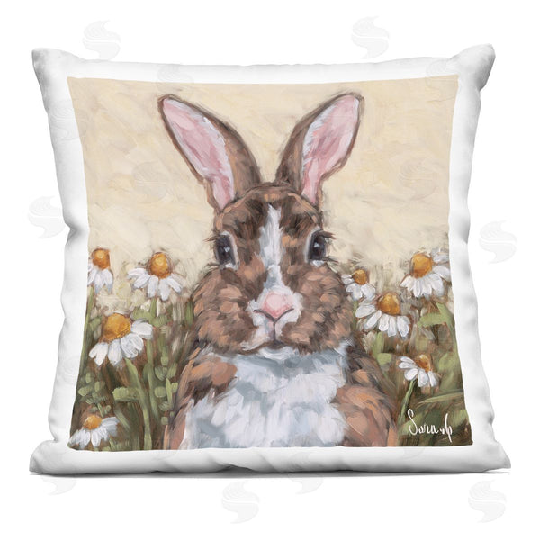 stupell industries Sara G. Designs | Rabbit Portrait with Daisies Printed Throw Pillow