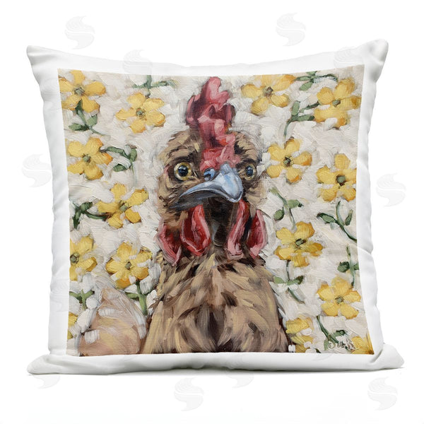Stupell Industries Sara G. Designs | Rural Chicken Yellow Daisy Blossoms Printed Throw Pillow