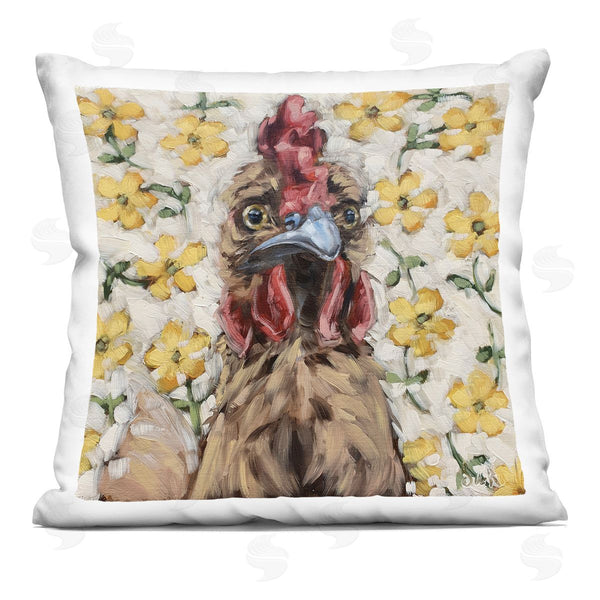 stupell industries Sara G. Designs | Rural Chicken Yellow Daisy Blossoms Printed Throw Pillow