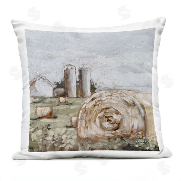 Stupell Industries Sara G. Designs | Rural Farm Scene Haystacks Printed Throw Pillow
