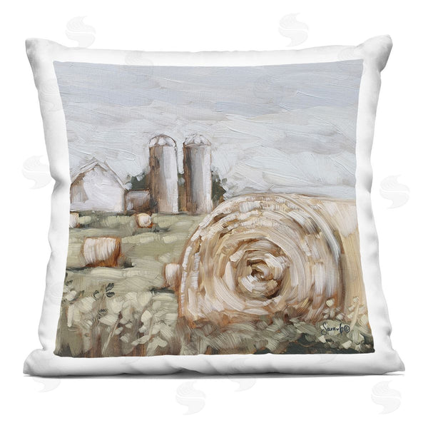 stupell industries Sara G. Designs | Rural Farm Scene Haystacks Printed Throw Pillow