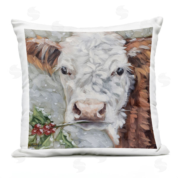 Stupell Industries Sara G. Designs | Seasonal Cow Holly Sprig Printed Throw Pillow