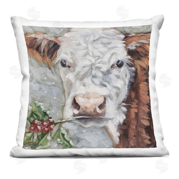stupell industries Sara G. Designs | Seasonal Cow Holly Sprig Printed Throw Pillow