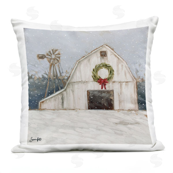 Stupell Industries Sara G. Designs | Snowy Country Barn Holiday Printed Throw Pillow