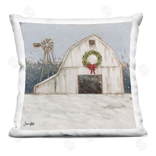 stupell industries Sara G. Designs | Snowy Country Barn Holiday Printed Throw Pillow
