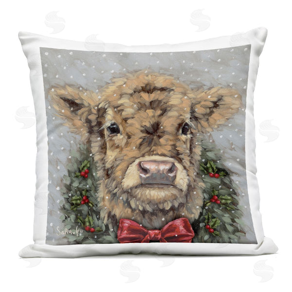 Stupell Industries Sara G. Designs | Snowy Day Christmas Cow Printed Throw Pillow