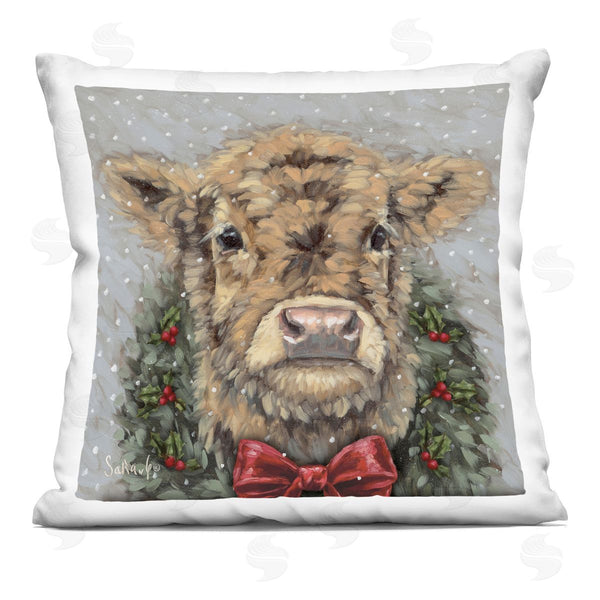 stupell industries Sara G. Designs | Snowy Day Christmas Cow Printed Throw Pillow
