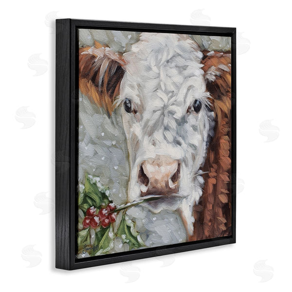 Stupell Industries Sara G. Designs | Snowy Winter Cow Holly Berries Wall Art