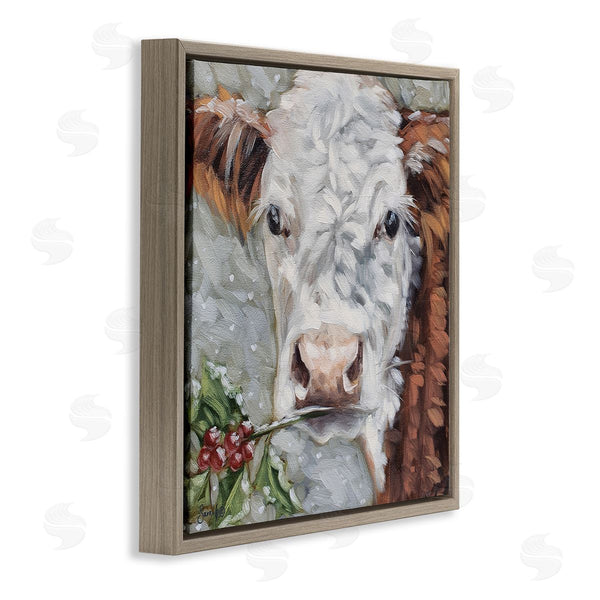 Stupell Industries Sara G. Designs | Snowy Winter Cow Holly Berries Wall Art
