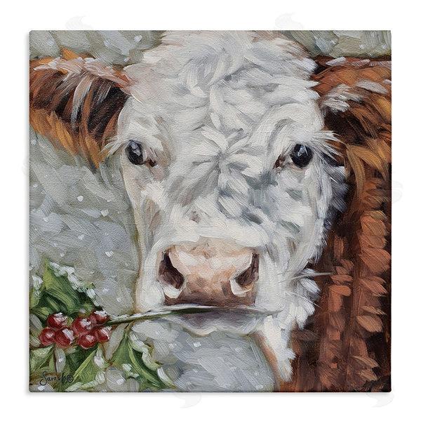 stupell industries Sara G. Designs | Snowy Winter Cow Holly Berries Wall Art
