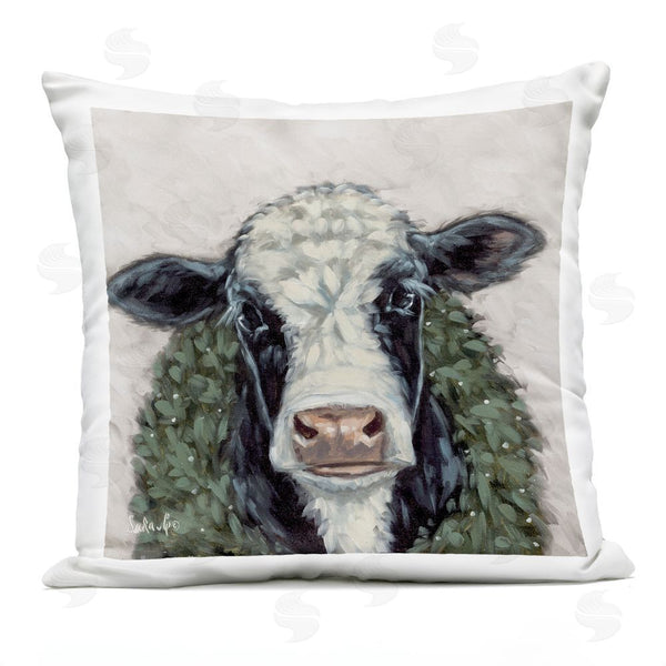 Stupell Industries Sara G. Designs | Spotted Cow With Wreath Printed Throw Pillow