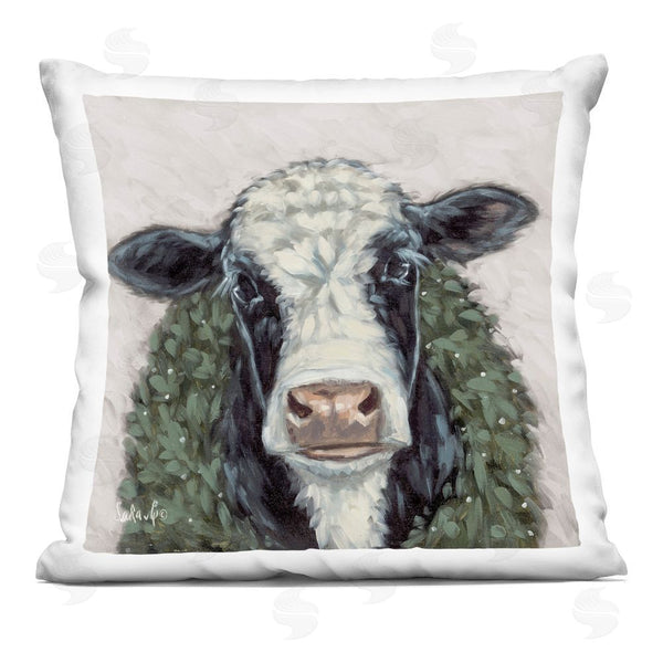 stupell industries Sara G. Designs | Spotted Cow with Wreath Printed Throw Pillow