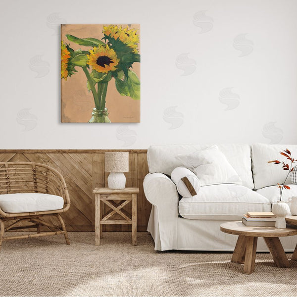 Stupell Industries Sara Zieve Miller | Blushing Sunflower Stalks Flower Vase Glass Bottle Wall Art