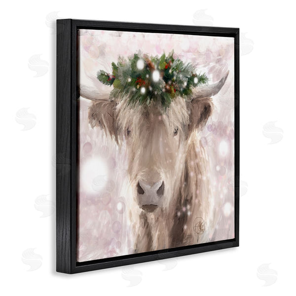 Stupell Industries Sarah Butcher | Winter Holiday Crown Cattle Abstract Pink Glimmer Pattern Wall Art