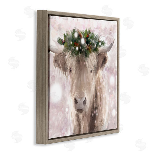 Stupell Industries Sarah Butcher | Winter Holiday Crown Cattle Abstract Pink Glimmer Pattern Wall Art
