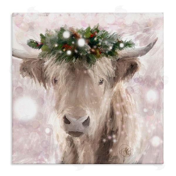 stupell industries Sarah Butcher | Winter Holiday Crown Cattle Abstract Pink Glimmer Pattern Wall Art