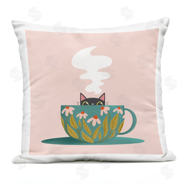 Stupell Industries Sarah Hickman | Cat Peeking Over Teacup Printed Throw Pillow