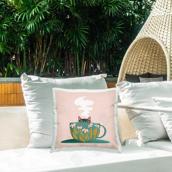 Stupell Industries Sarah Hickman | Cat Peeking Over Teacup Printed Throw Pillow