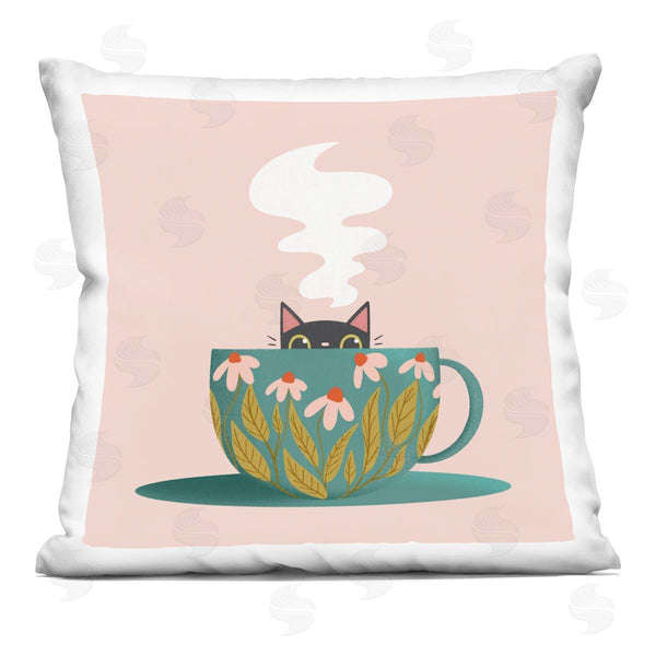 stupell industries Sarah Hickman | Cat Peeking Over Teacup Printed Throw Pillow