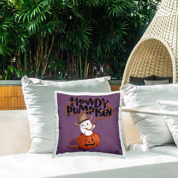 Stupell Industries Sarah Hickman | Howdy Pumpkin Western Ghost Printed Throw Pillow