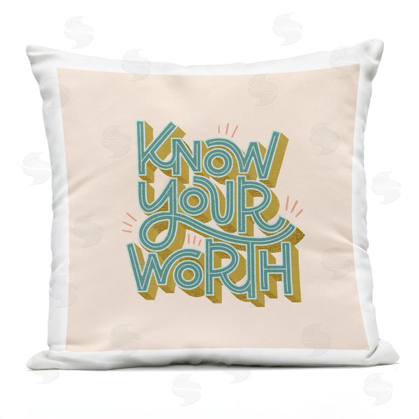 Stupell Industries Sarah Hickman | Know Your Worth Green On Beige Printed Throw Pillow