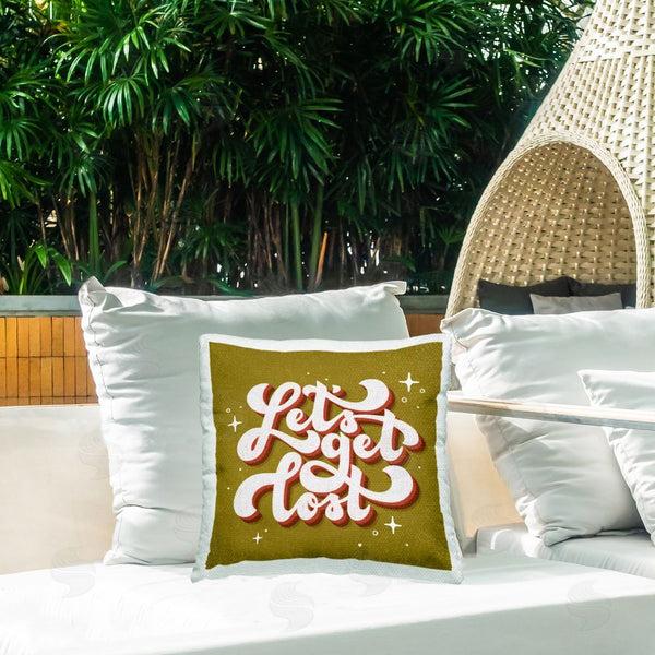 Stupell Industries Sarah Hickman | Let's Get Lost Retro Lettering Printed Throw Pillow