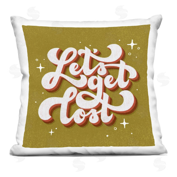 stupell industries Sarah Hickman | Let's Get Lost Retro Lettering Printed Throw Pillow