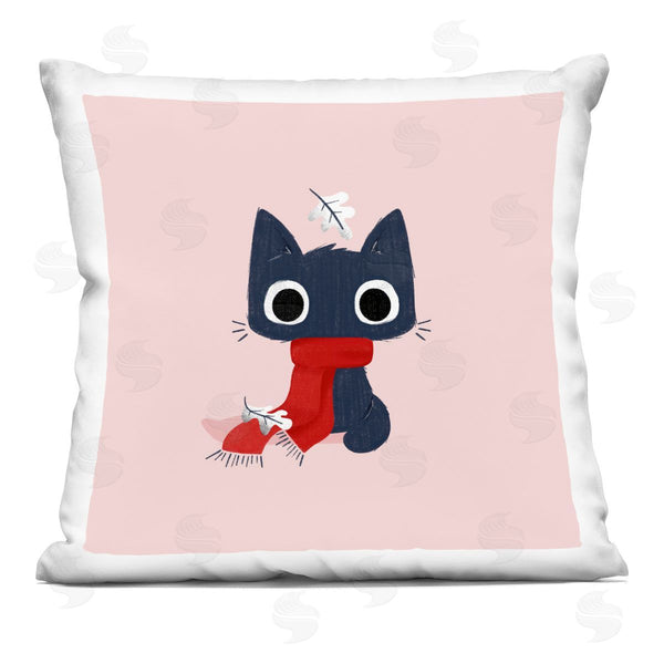stupell industries Sarah Hickman | Little Kitten in Scarf Printed Throw Pillow