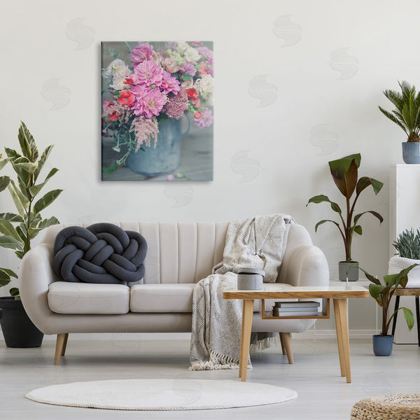 Stupell Industries Sarah Jane | Pink Floral Arrangement Soft Focus Grey Pot Wall Art