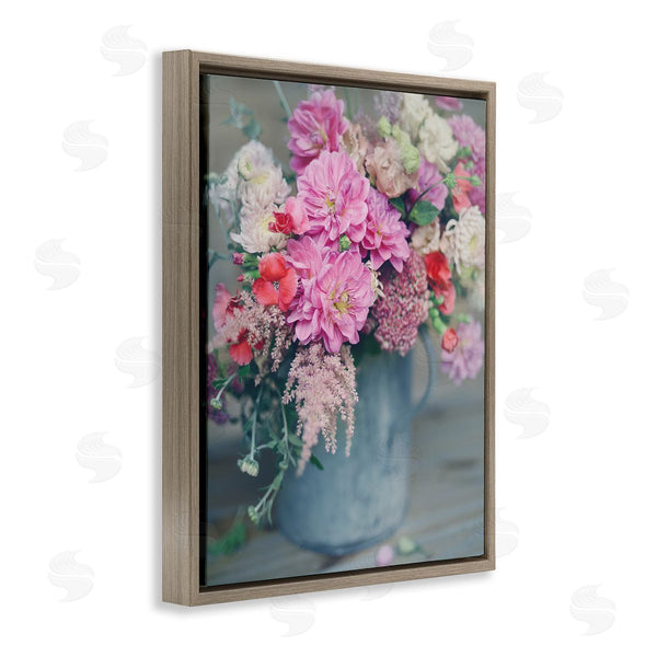 Stupell Industries Sarah Jane | Pink Floral Arrangement Soft Focus Grey Pot Wall Art