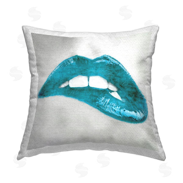Stupell Industries Sarah McGuire | Biting Lip Blue Lipstick Makeup Printed Throw Pillow