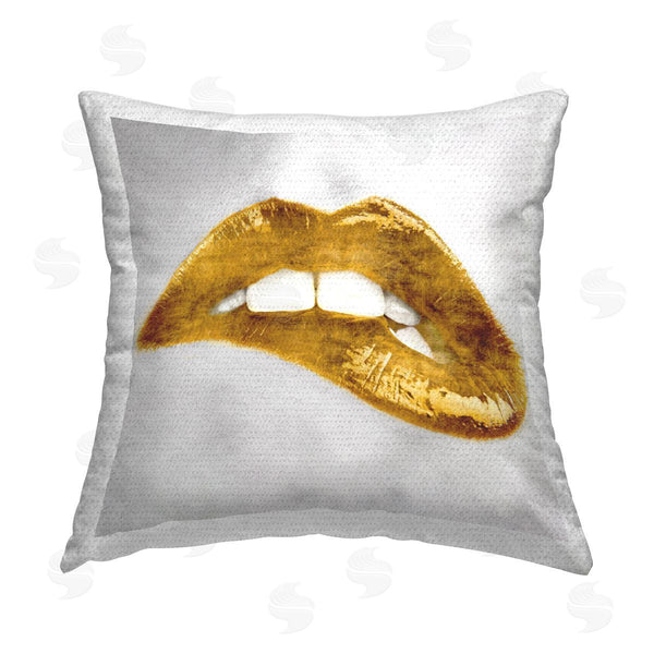 Stupell Industries Sarah McGuire | Chic Golden Lipstick Glam Makeup Printed Throw Pillow