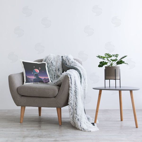 Stupell Industries Sasha | Astronaut & Purple Toned Terrain Printed Throw Pillow