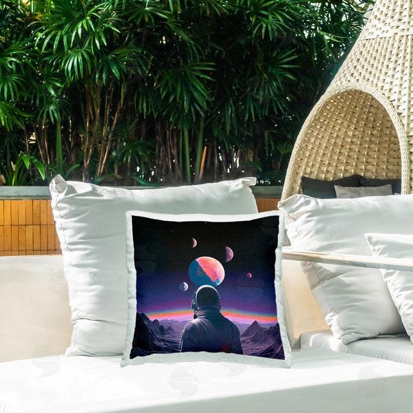 Stupell Industries Sasha | Astronaut & Purple Toned Terrain Printed Throw Pillow