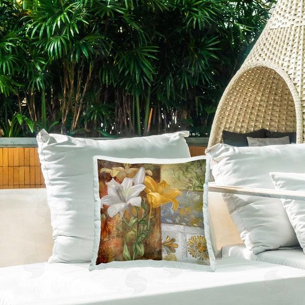 Stupell Industries Sasha | Blooming Lilies On Tile Pattern Printed Throw Pillow