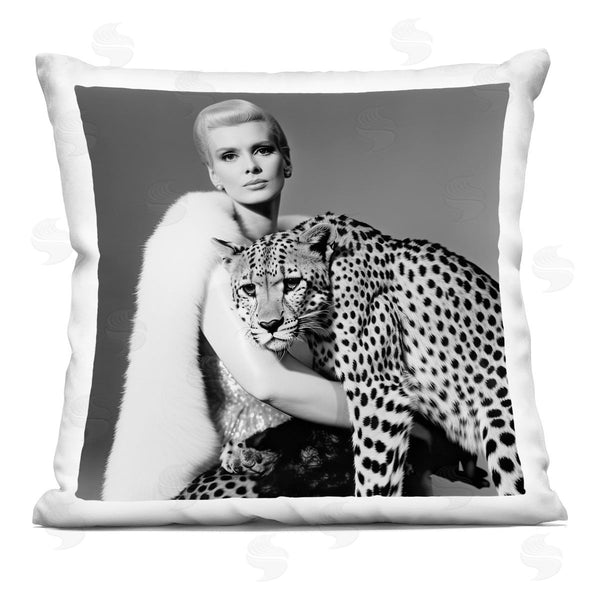 stupell industries Sasha | Cat Woman Cheetah Portrait Printed Throw Pillow