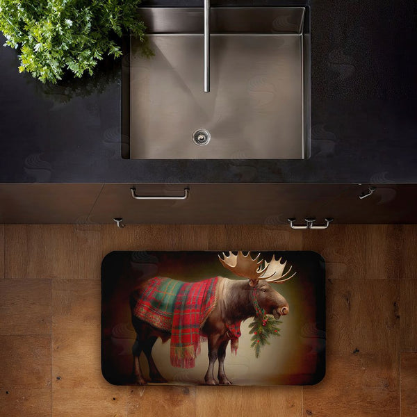 Stupell Industries Sasha | Festive Moose With Plaid & Fir Anti-Fatigue Mat