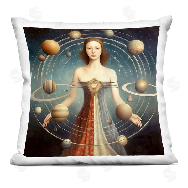 stupell industries Sasha | Galactic Orbits Woman Printed Throw Pillow