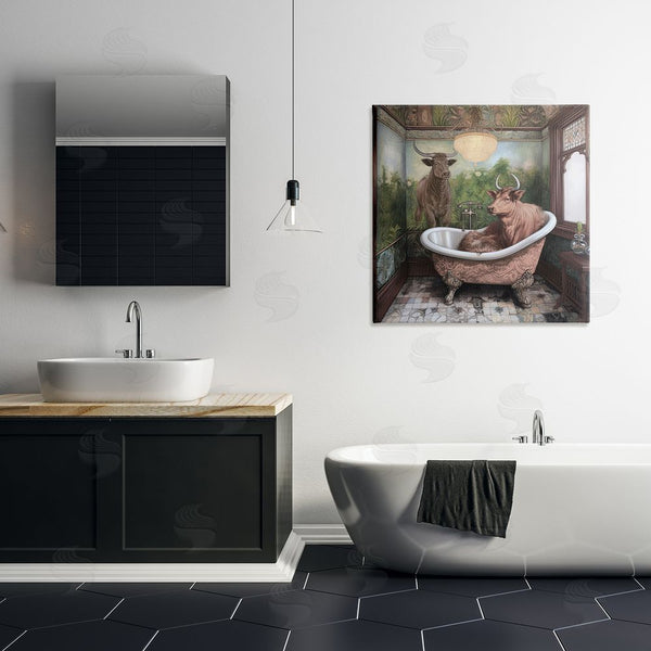 Stupell Industries Sasha | Longhorn Cattle Bath Time Tub Wall Art