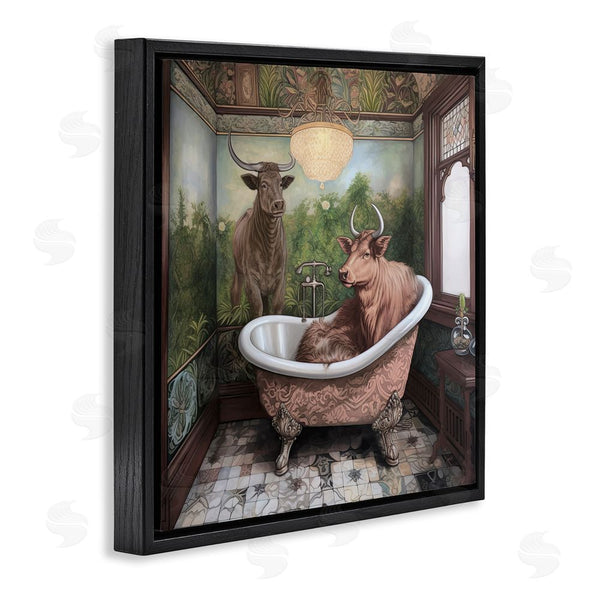 Stupell Industries Sasha | Longhorn Cattle Bath Time Tub Wall Art