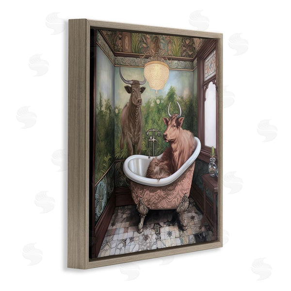 Stupell Industries Sasha | Longhorn Cattle Bath Time Tub Wall Art