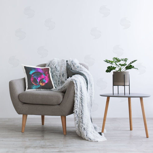 Stupell Industries Sasha | Power Play Pink & Blue Headphones Printed Throw Pillow