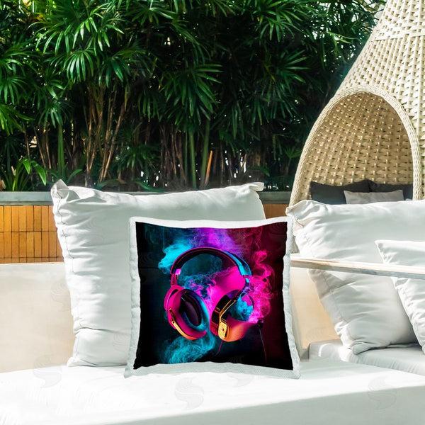 Stupell Industries Sasha | Power Play Pink & Blue Headphones Printed Throw Pillow