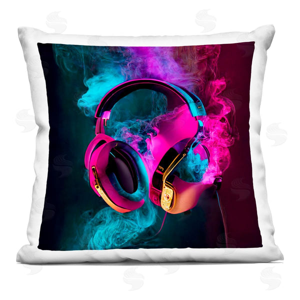 stupell industries Sasha | Power Play Pink & Blue Headphones Printed Throw Pillow
