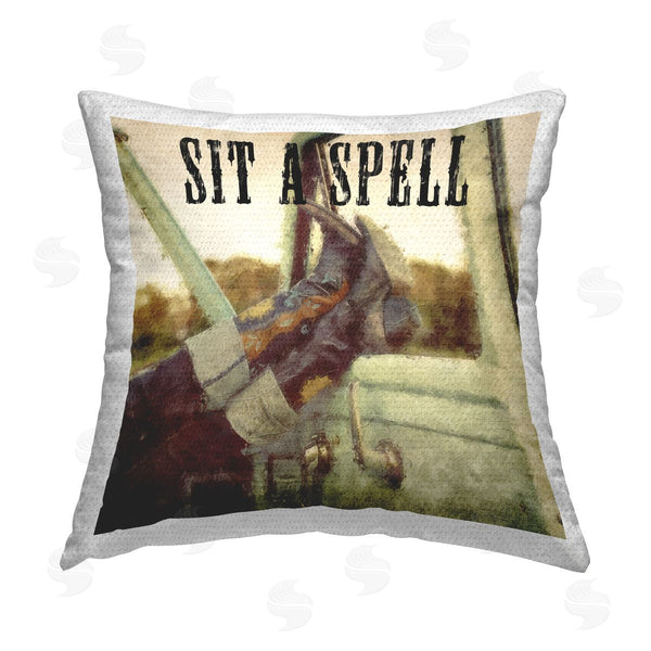 Stupell Industries Sasha | Sit A Spell Cowboy Printed Throw Pillow